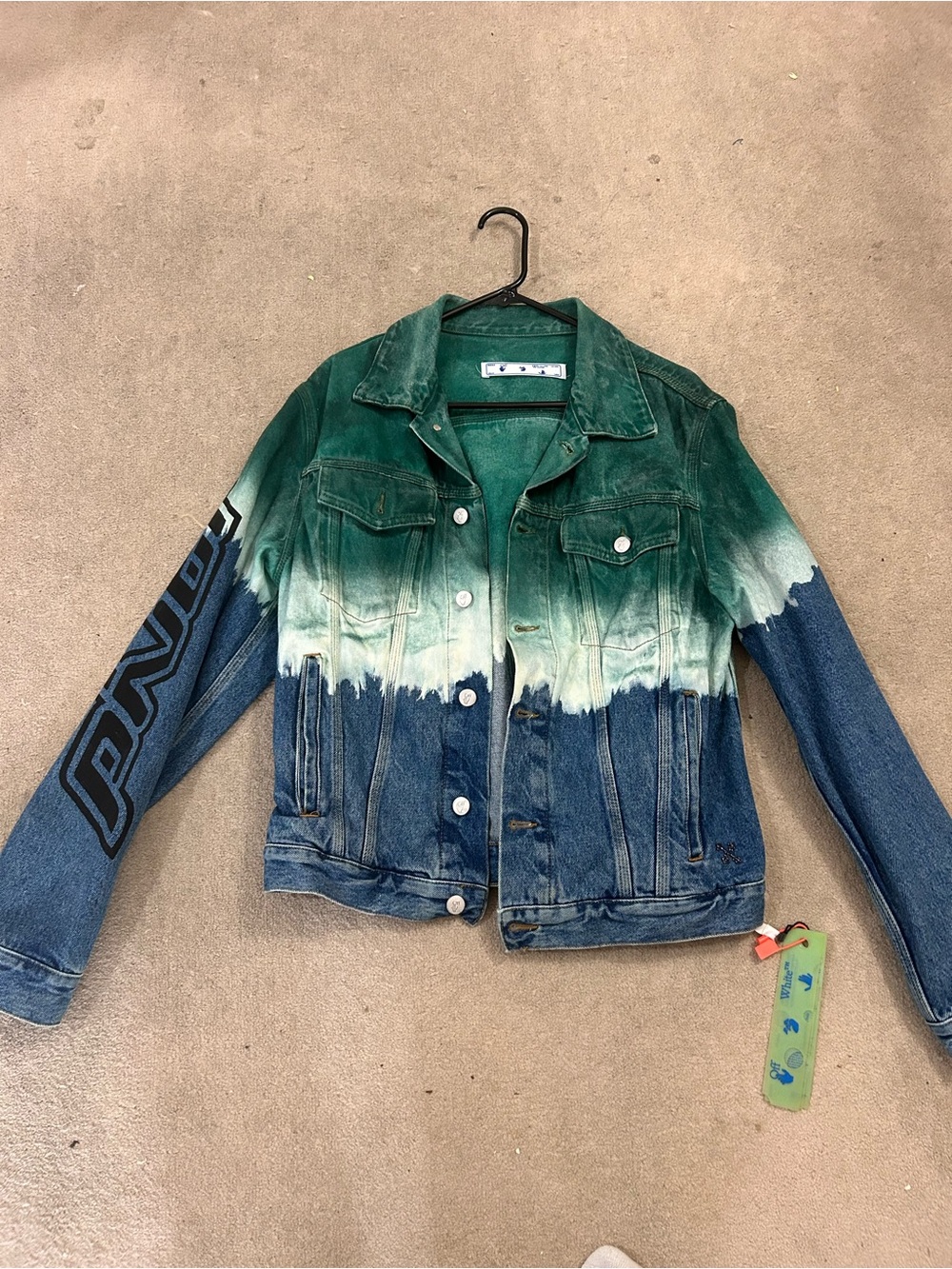 Off-White Green and Blue Gradient Tie-Dye Jean Jacket
